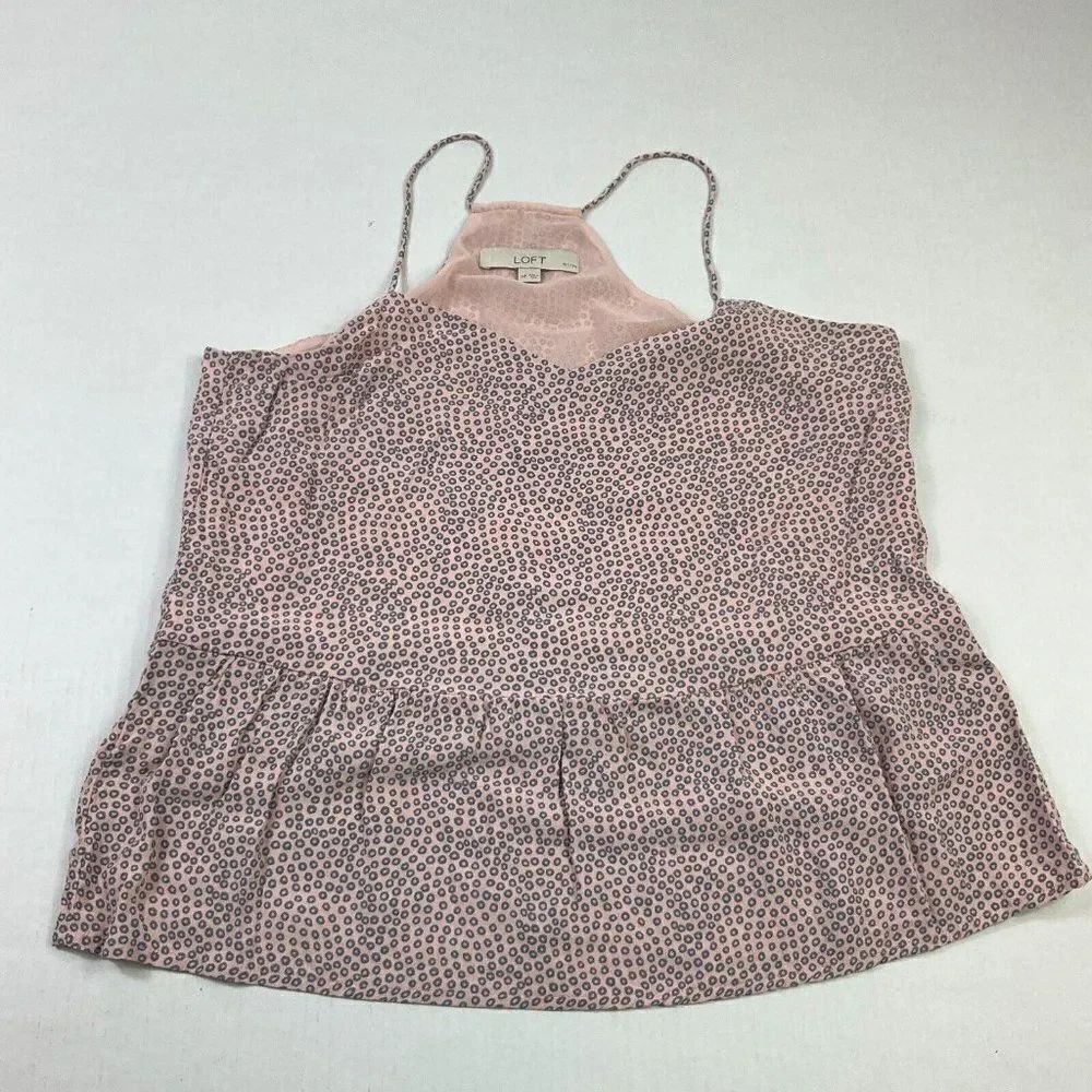LOFT Womens Babydoll Tank Top Dot Print Sleeveless Blouse Lined Shirt PM Petites